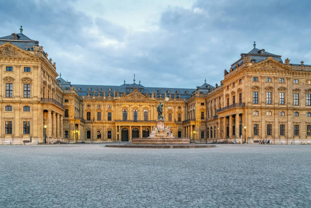 Wurzburg Residence is a palace in Wurzburg in evening, Germany